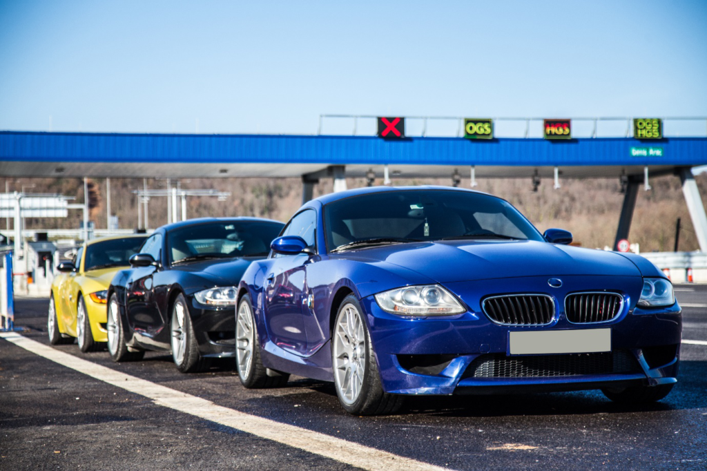 Cars standing in line on a highway