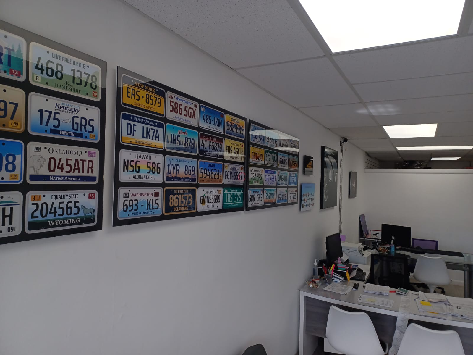 A wall with license plates