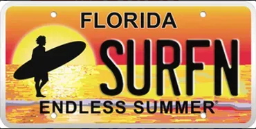 A summer surfing themed speciality plate