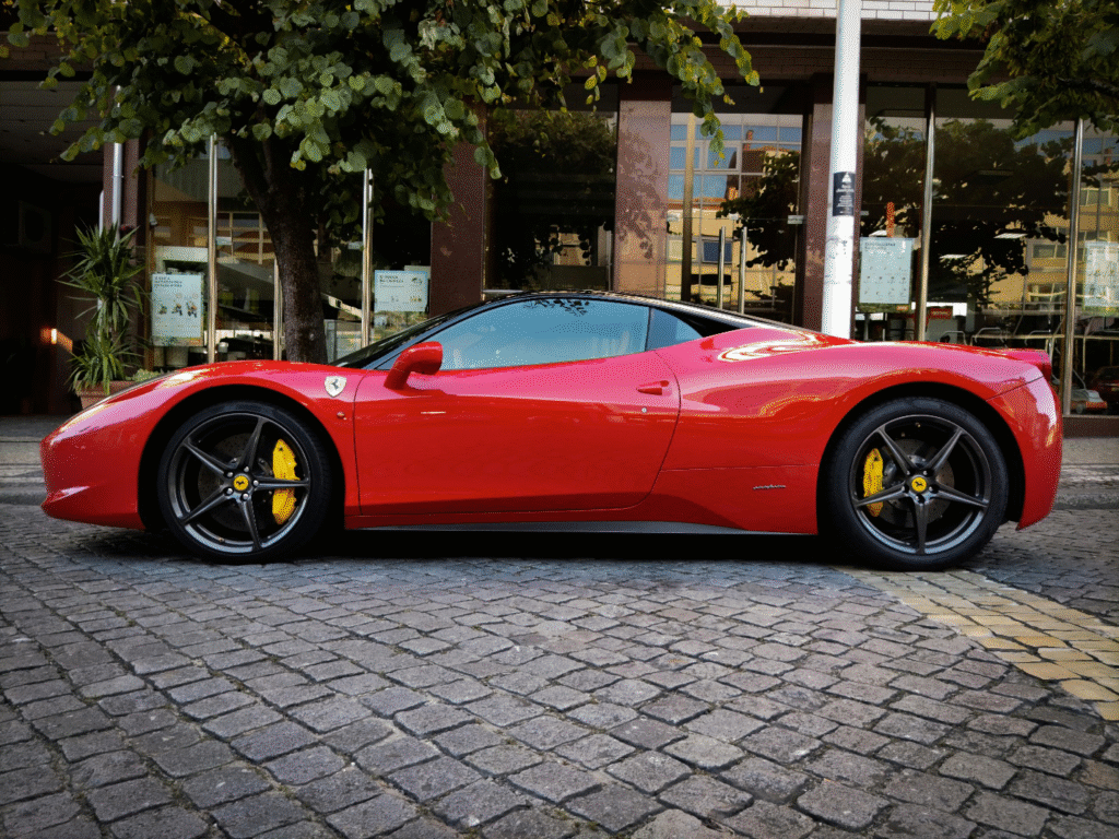 A picture of a modern red car