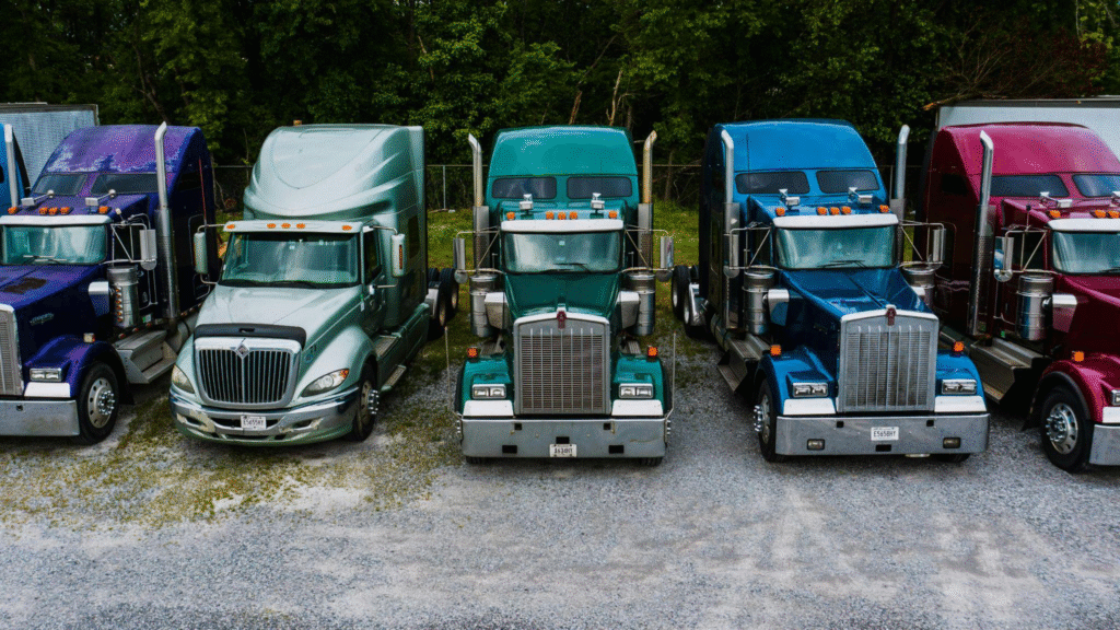 A picture of retro trucks parked