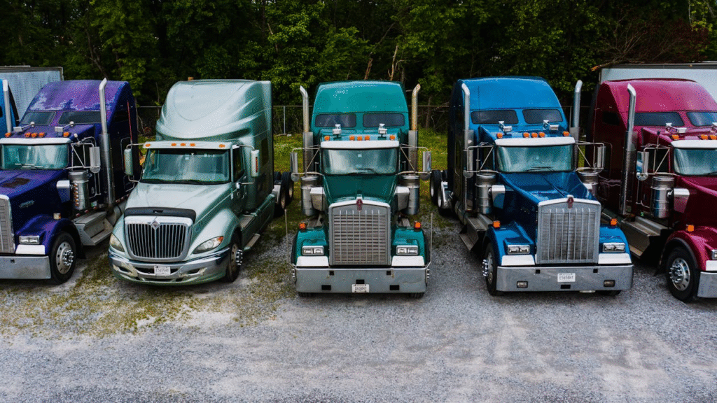 A fleet of retro-style trucks