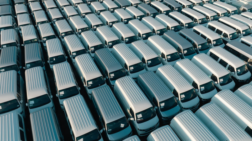 Top shot of a fleet of vans