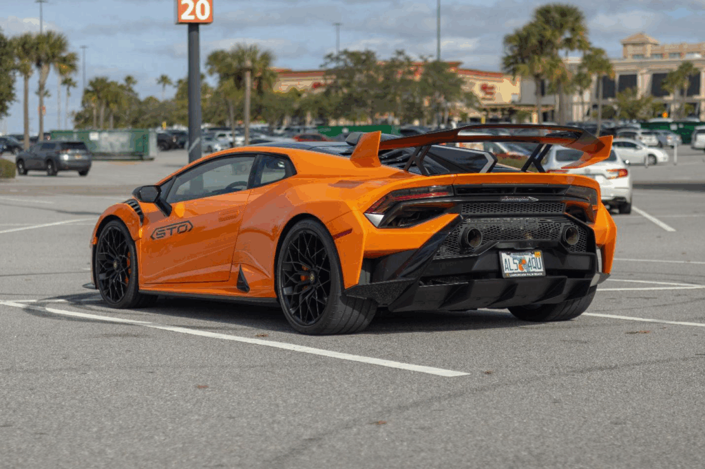An orange sports car in Florida