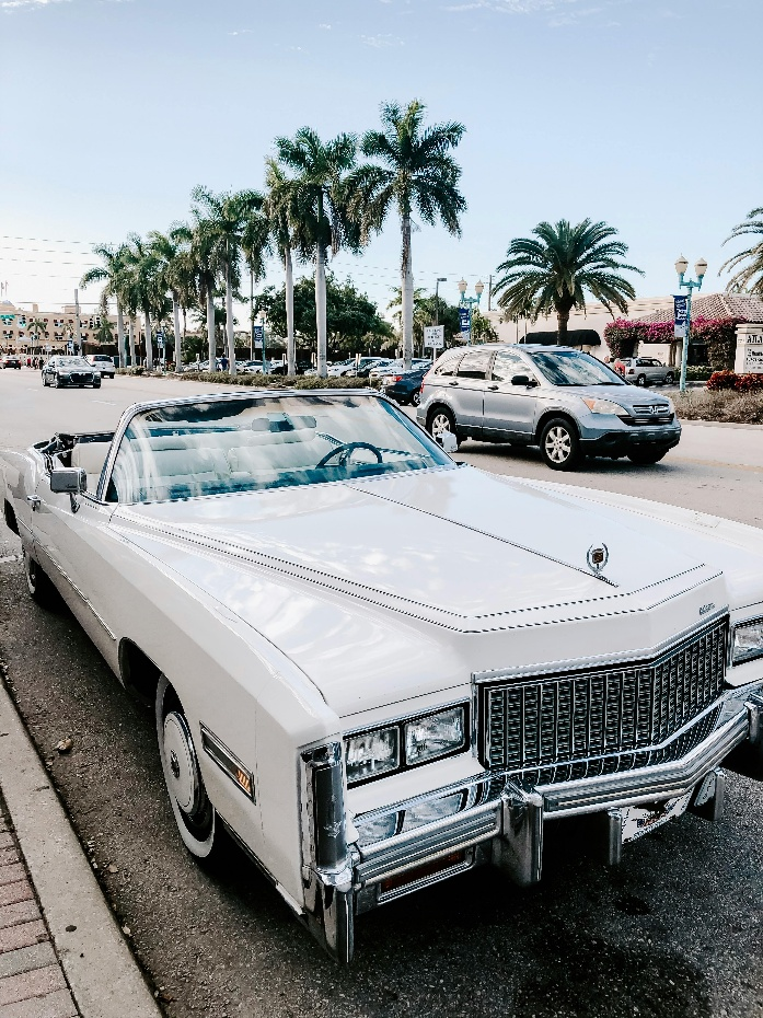 A white antique car