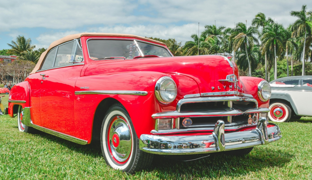 A red antique car