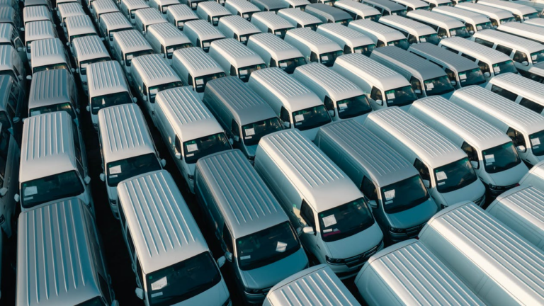 Aerial view of vans in a parking lot
