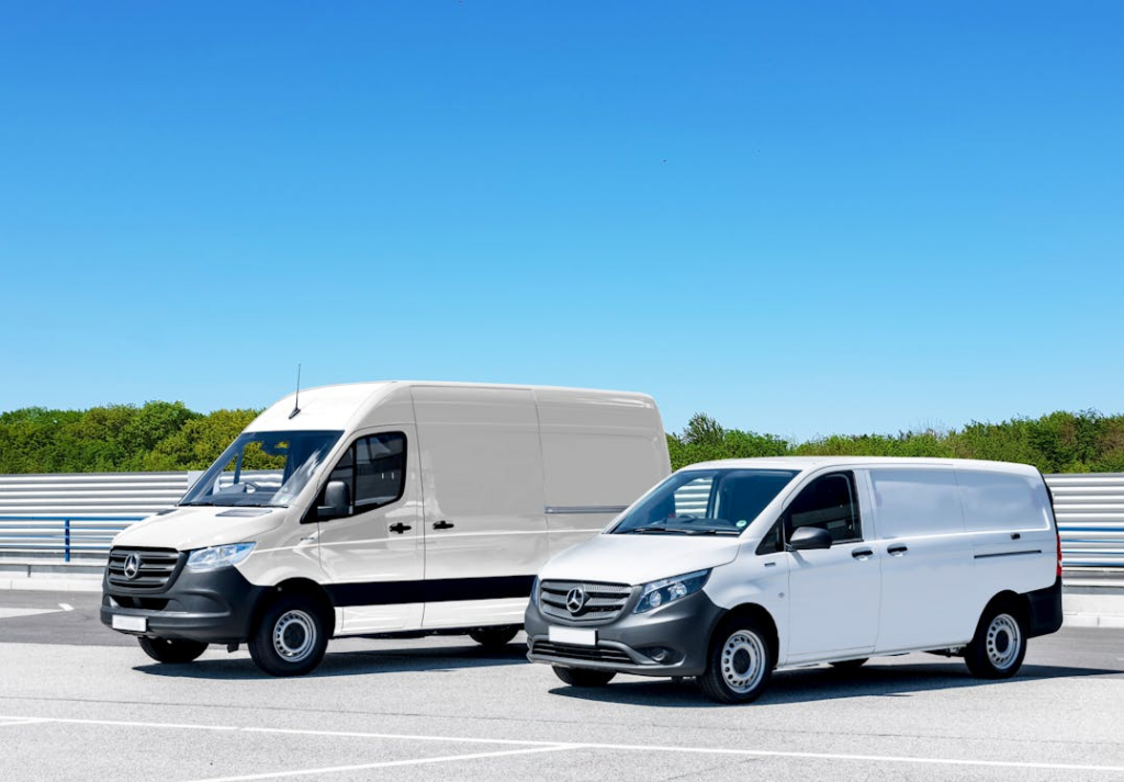 Two vans next to each other 