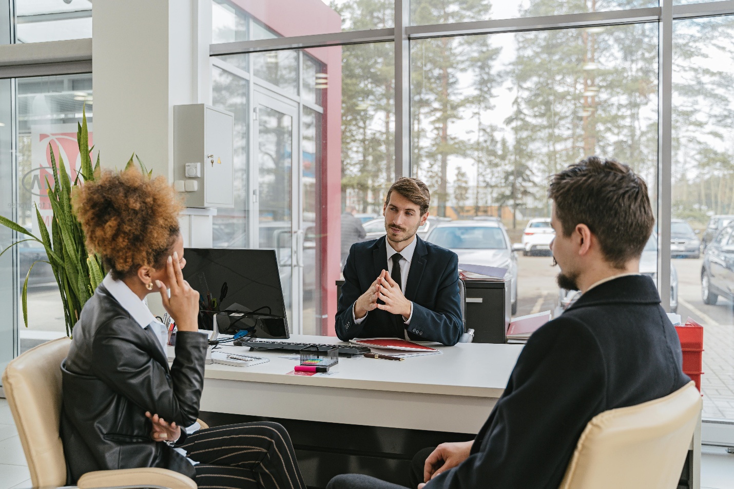 An agent talking to clients