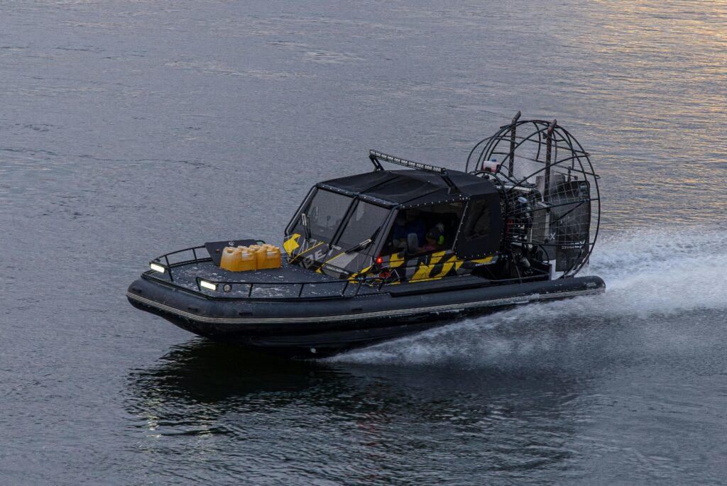 An airboat moving on the sea