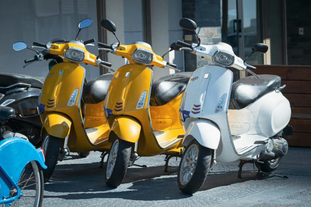 Scooters parked in a row