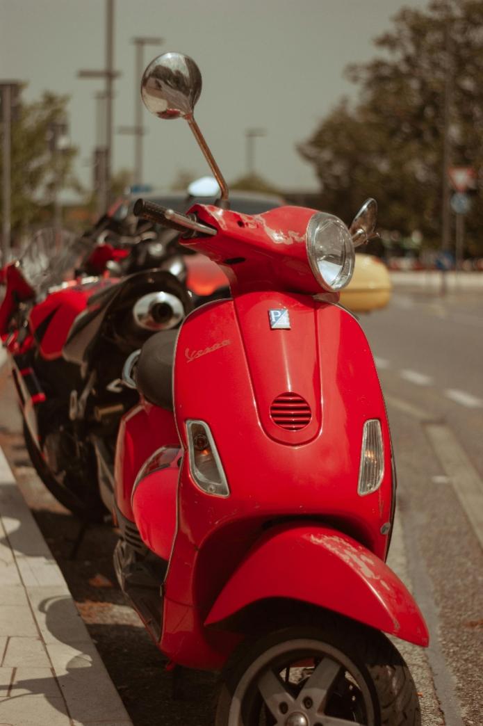 A red scooter parked