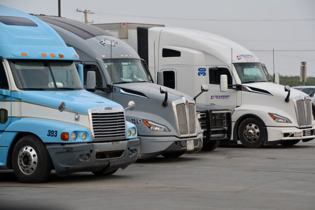 A fleet of commercial trucks