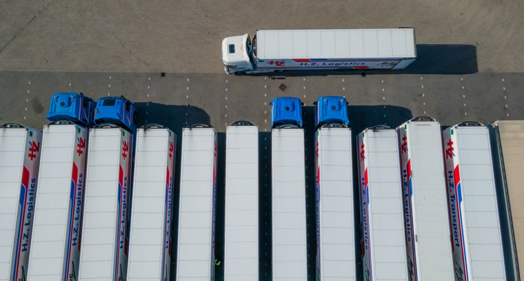 Trucks parked in a row
