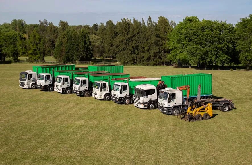 Trucks on a field